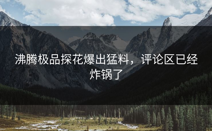 沸腾极品探花爆出猛料，评论区已经炸锅了