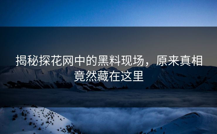 揭秘探花网中的黑料现场，原来真相竟然藏在这里