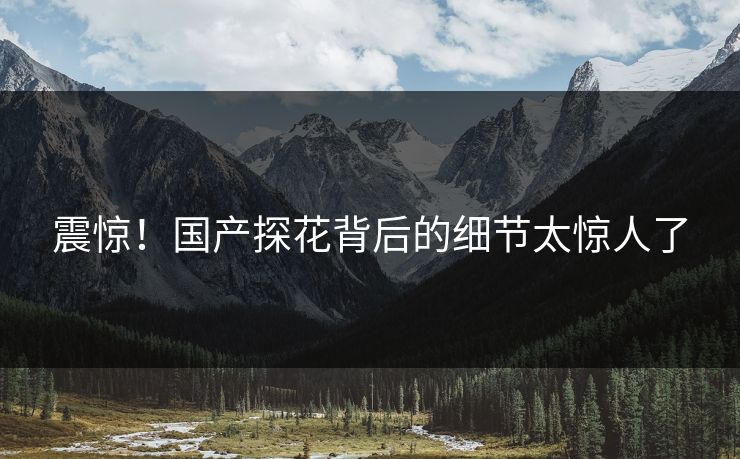 震惊！国产探花背后的细节太惊人了