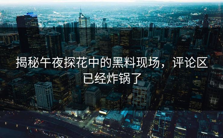 揭秘午夜探花中的黑料现场，评论区已经炸锅了