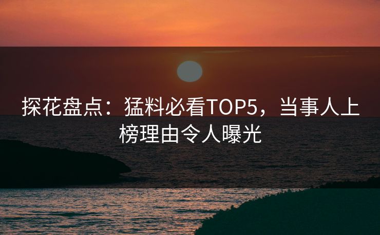 探花盘点：猛料必看TOP5，当事人上榜理由令人曝光