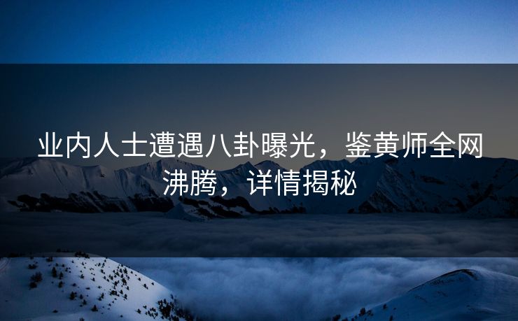 业内人士遭遇八卦曝光，鉴黄师全网沸腾，详情揭秘
