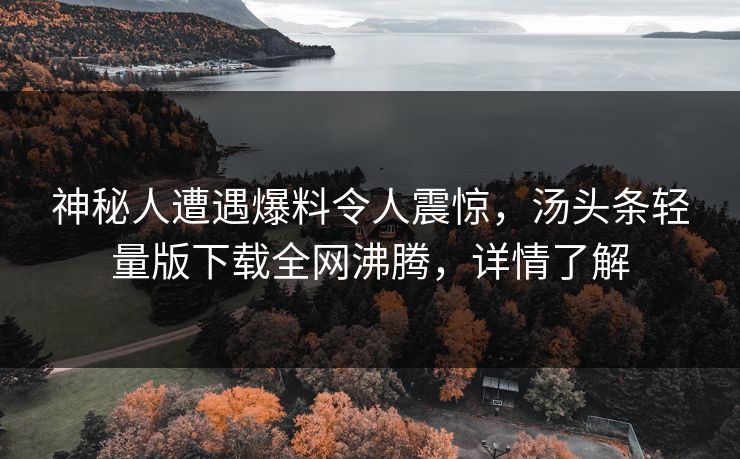 神秘人遭遇爆料令人震惊，汤头条轻量版下载全网沸腾，详情了解