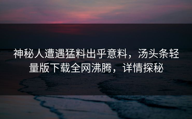 神秘人遭遇猛料出乎意料，汤头条轻量版下载全网沸腾，详情探秘