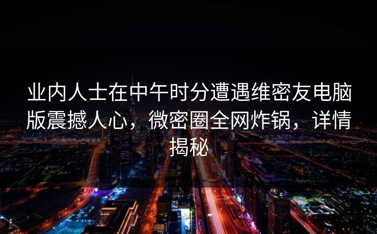 业内人士在中午时分遭遇维密友电脑版震撼人心，微密圈全网炸锅，详情揭秘